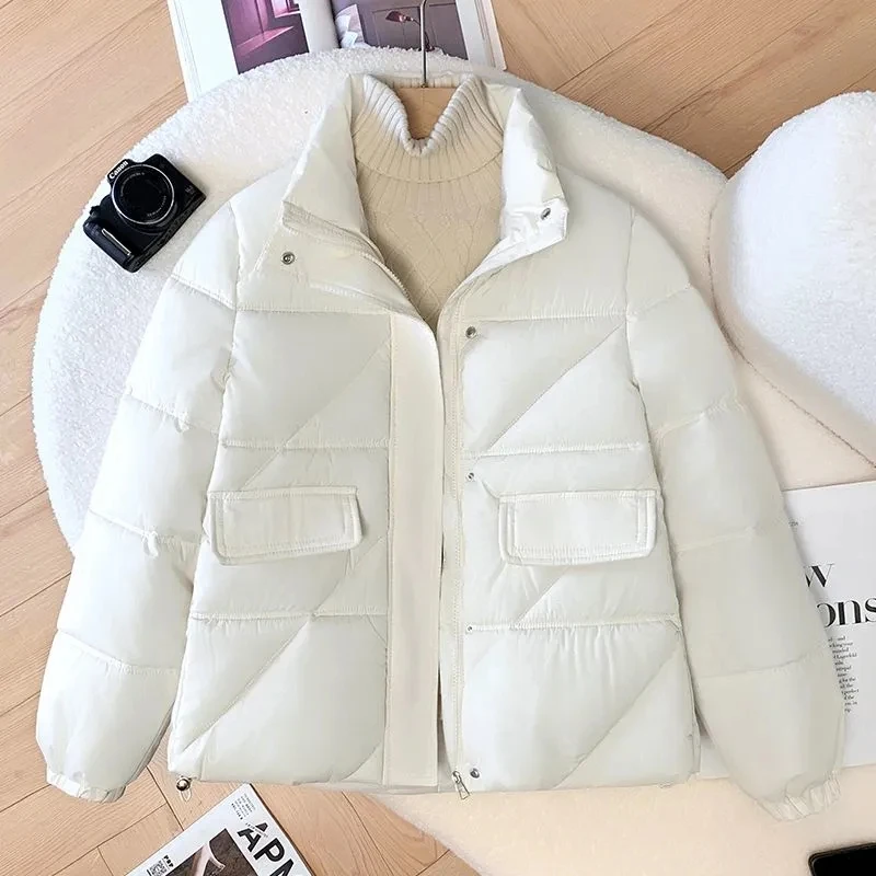 

Fashion Cotton-Padded Jacket Female 2025 New Autumn Winter Stand Collar Down Coat Women Parkas Short Outerwear Casual Overwear