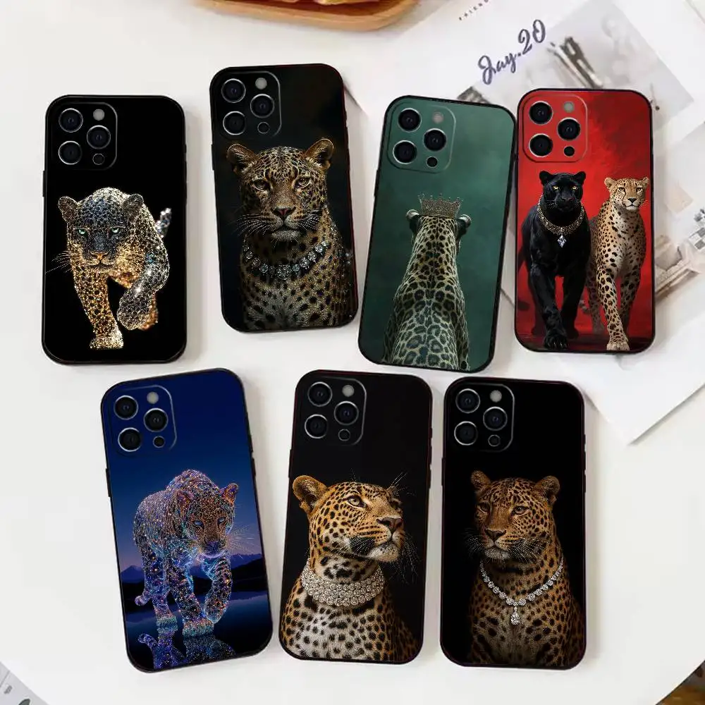 

Noble Leopard Phone Case For iPhone 17,16,15,14,13,12,11 Plus,Pro Max,XS,Soft Silicone Black Cover