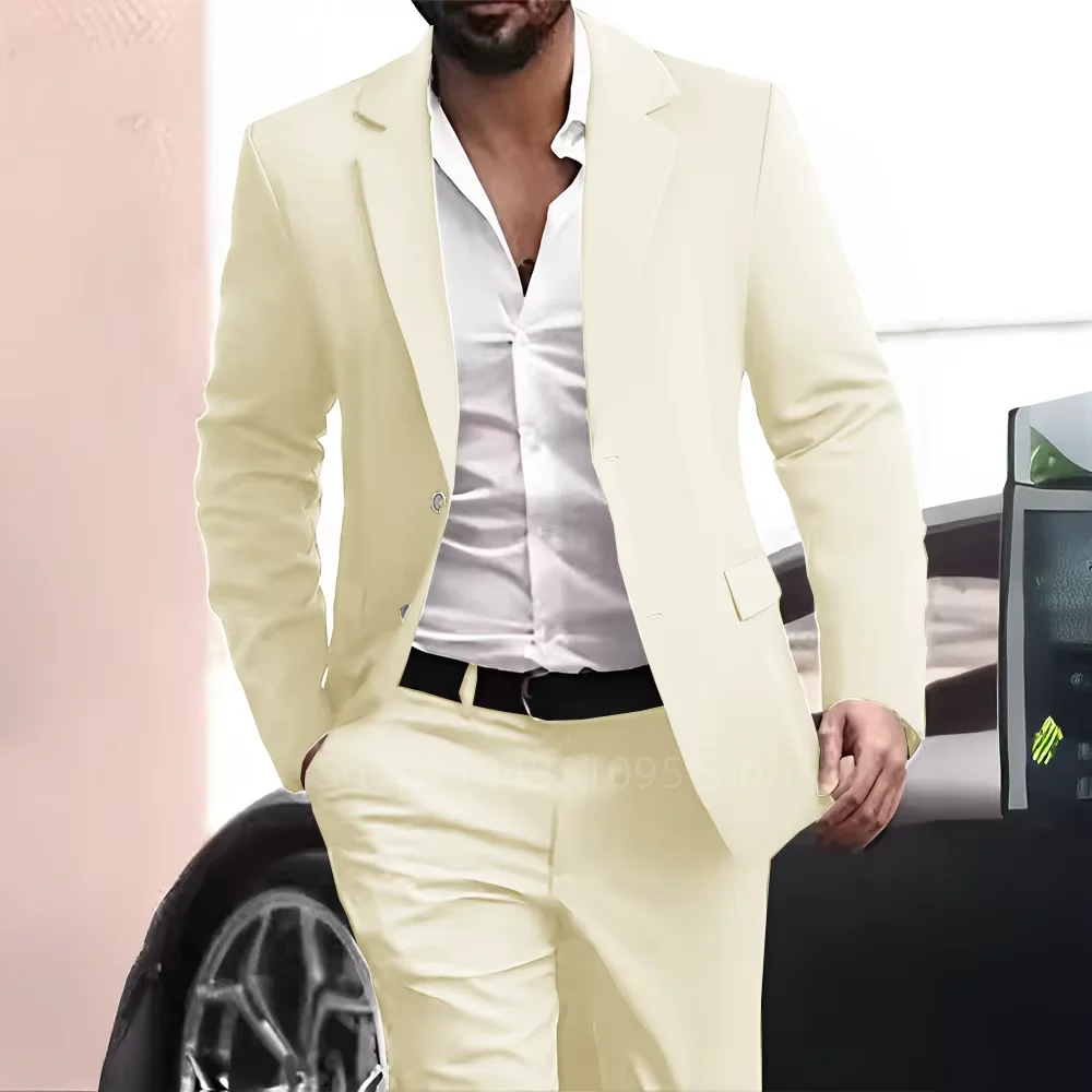 Men Suit 2 Piece Solid Color With Notch Lapel Two Buttons For Wedding Banquet Birthday Party Business Daily Set Jacket And Pants