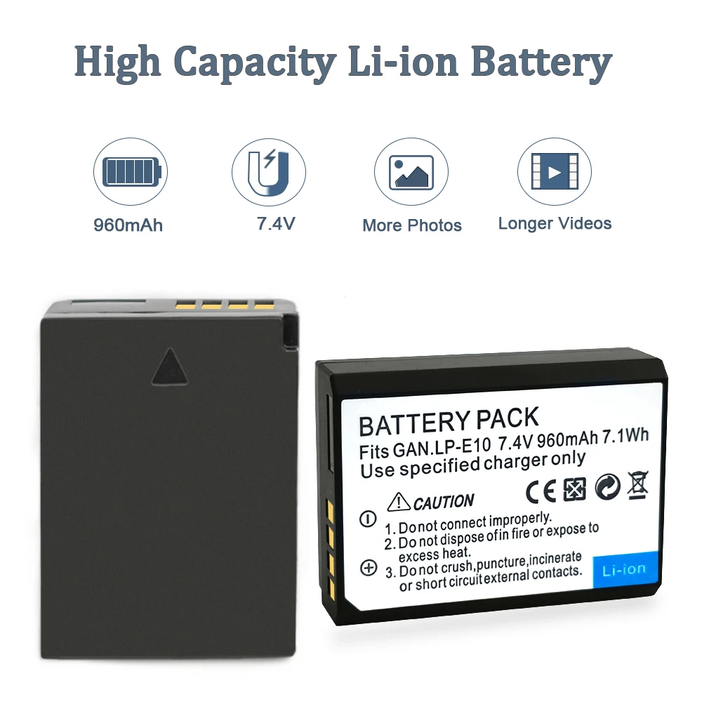 LP-E10 LPE10 E10 Battery for Canon EOS Rebel T3, T5, T6, T7, Kiss X50, X70, X80, X90, 1100D, 1200D, 1300D, 1500D Camera
