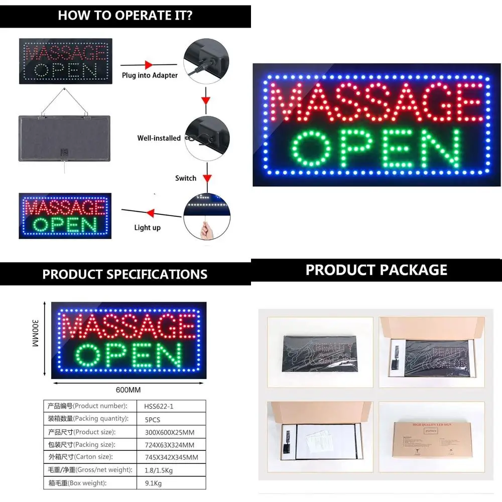 

Ультраяркая светодиодная вывеска для массажного салона - Привлекательный электрический дисплей для услуг терапии и домашнего декора