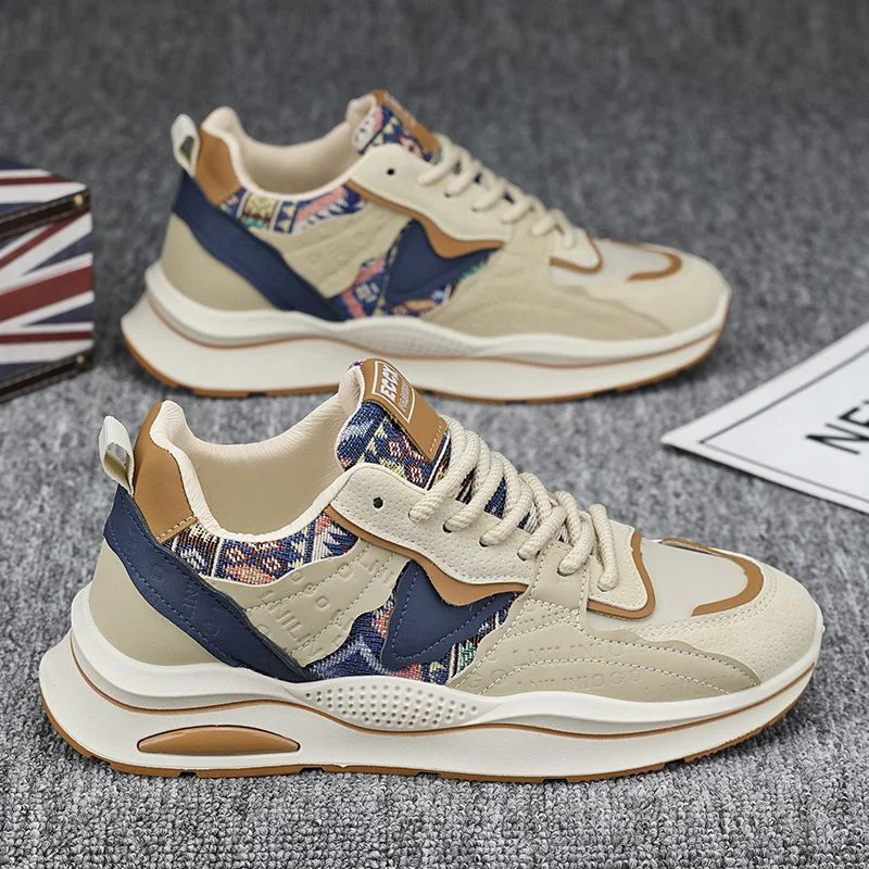 

Popular Man's Pu Leather Sneakers Spring Autumn Lace-up Fabric Platform Casual Shoes Loafers Fashion Breathable Vulcanized Shoes