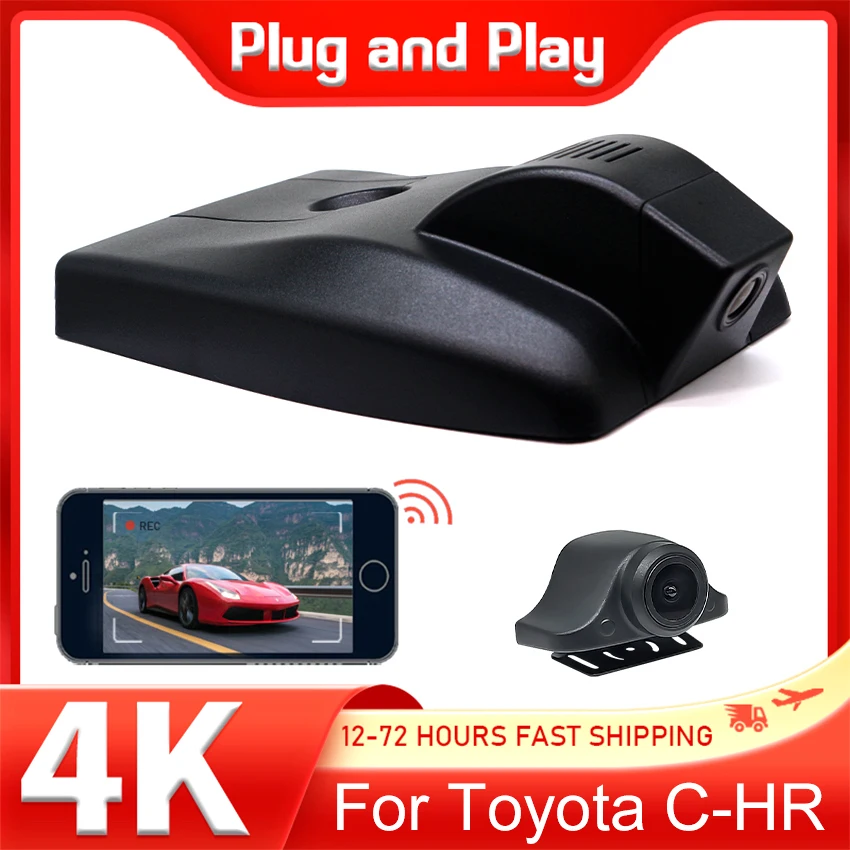 Caméra de tableau de bord WiFi 4K pour voiture, enregistreur vidéo DVR pour Toyota C-HR CHR Hybride 2025~2023 2022 2021 2020 2019 2018 2017, contrôle par application