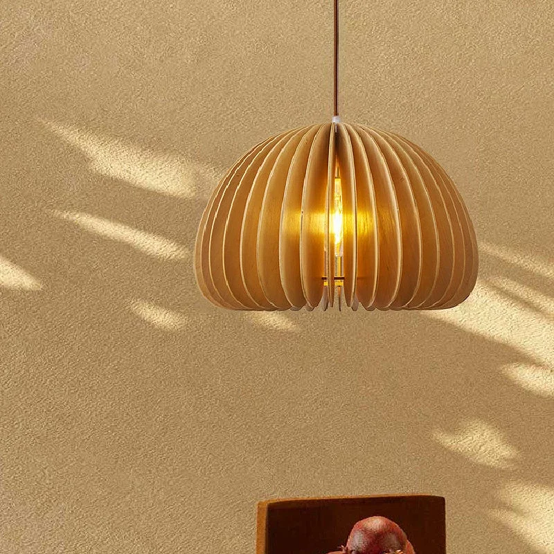 Lampes suspendues en bois au design moderne, Art de la citrouille, luminaire décoratif d'intérieur, idéal pour une chambre à coucher, une salle à manger ou un chevet, E27 Dia18-42cm