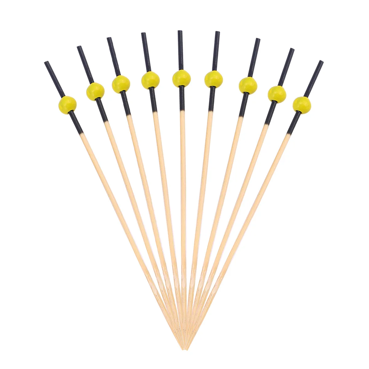 

100 Pcs 12 cm Cocktail Picks Creative Handmade Round Beads Appetizer Picks Fruit Toothpicks Party Supplies (Black Stick Yellow B