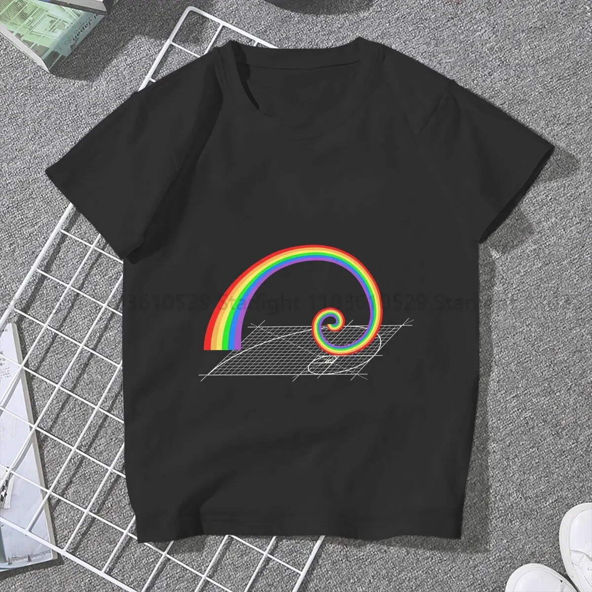 Spiral Rainbow Rising Women's TShirt Fibonacci Sequence Golden Ratio Girls Y2k Tees O-neck Polyester Female T Shirt Humor Gift