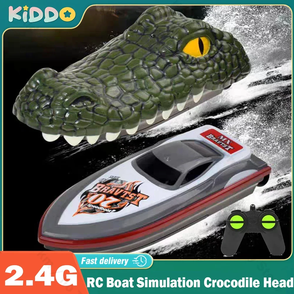 RC Boat Simulation Crocodile Head 2in1 2.4G Remote Control Joke Alligator Decoy Electric Toys Water Spoof Toys for Kids Gifts