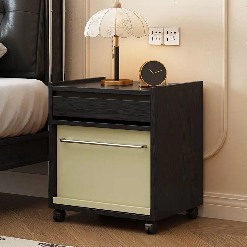 Solid wood bedside table, bedroom bedside locker, color matching, double-layer corner few, advanced small apartment household