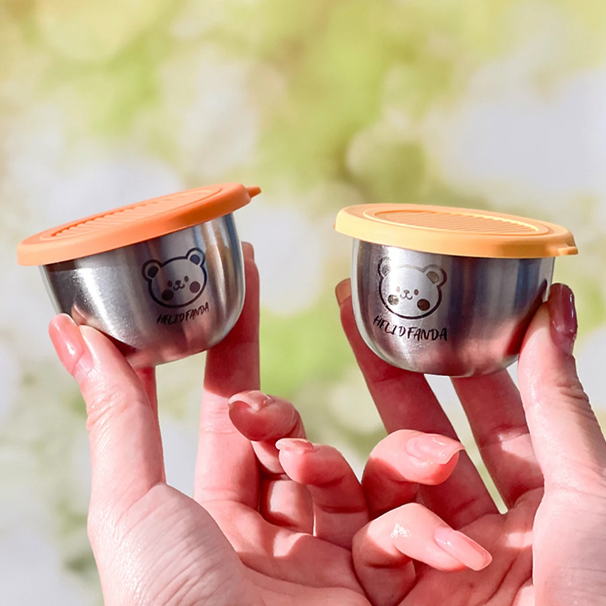 50ML Mini 304 Stainless Steel Sauce Bowl With Silicone Cover Leak-proof Dipping Sauce Dish Salad Dressing Seasoning Container