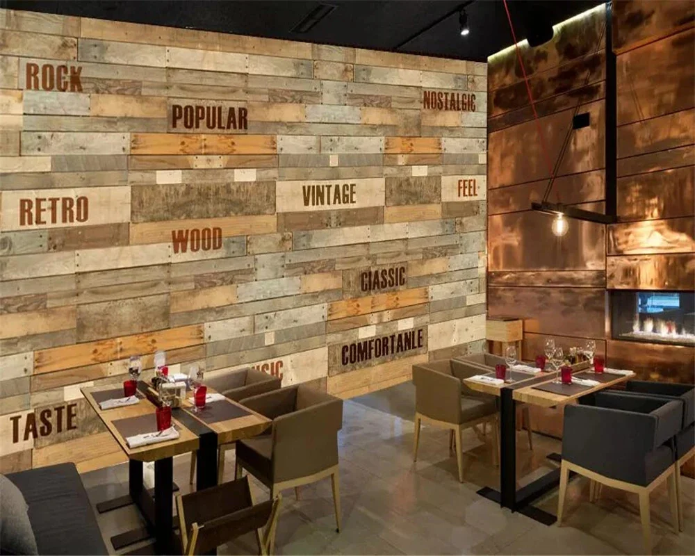 Custom wallpaper 3d retro imitation wood grain English wallpaper English restaurant cafe bar made of old wood living room mural