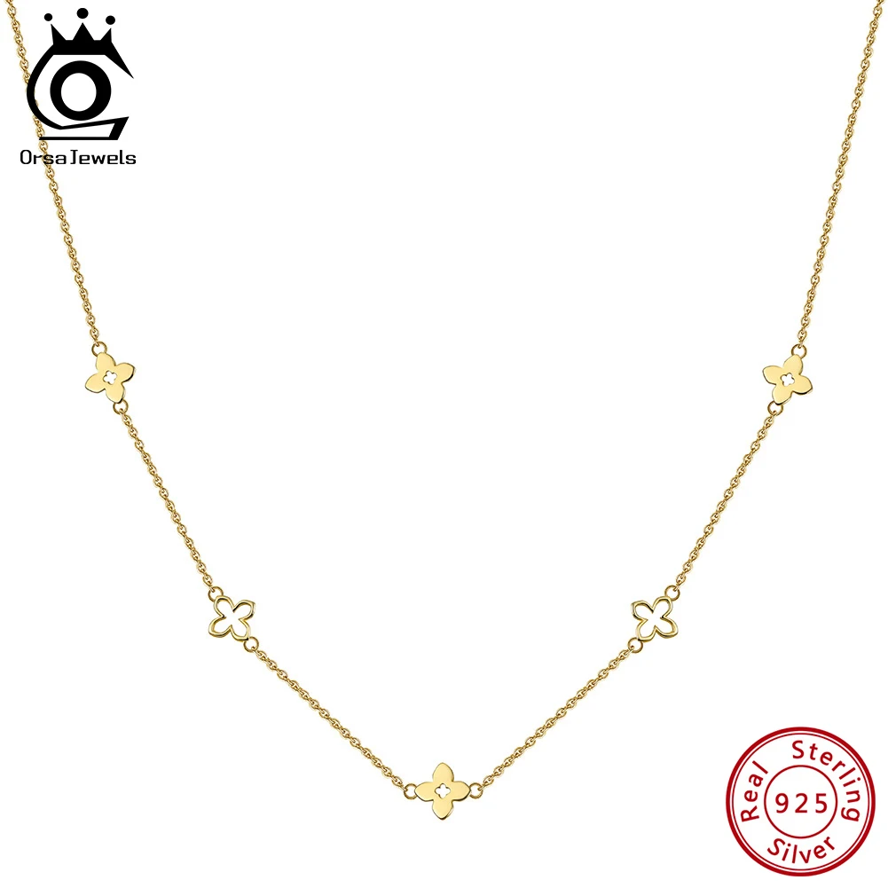 

ORSA JEWELS Flower Charm Pendant Necklace 925 Sterling Silver Lovely Little Flower Clavicle Chain Wedding Birthday Gift APN56