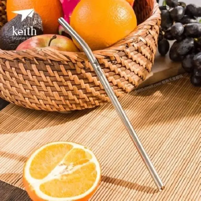 Keith Titanium Drinking Straw Family Camping Hiking Food Grade Bend And Straight Drink Straw With Clean Brush 21cm