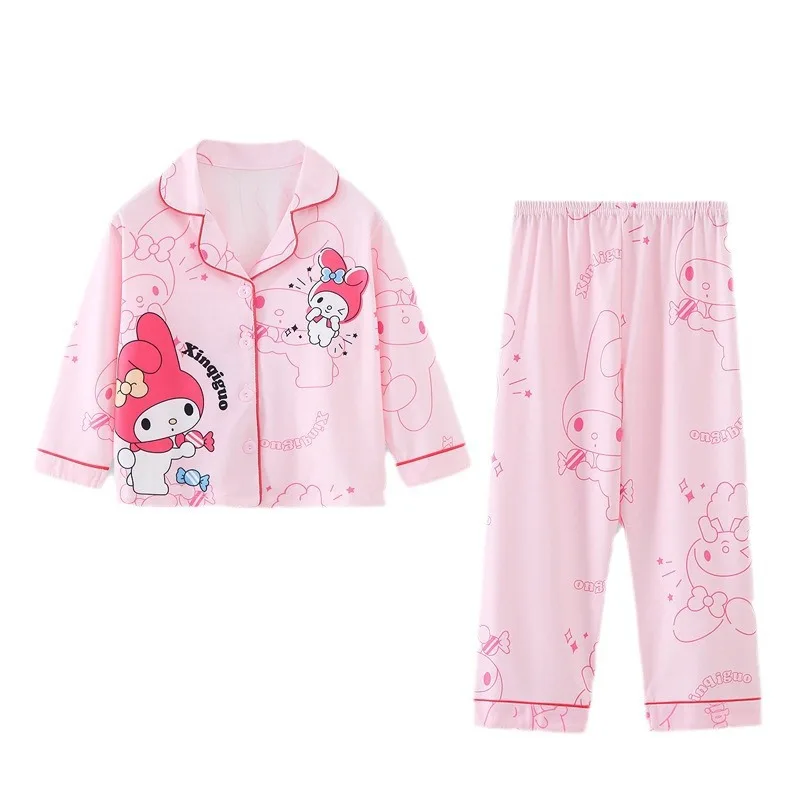 Sanrio Cartoon Kuromi Print Clothing Sets for Children Girls Jacket + Long Pants 2piece Autumn Baby Kids Teen Sweatsuits