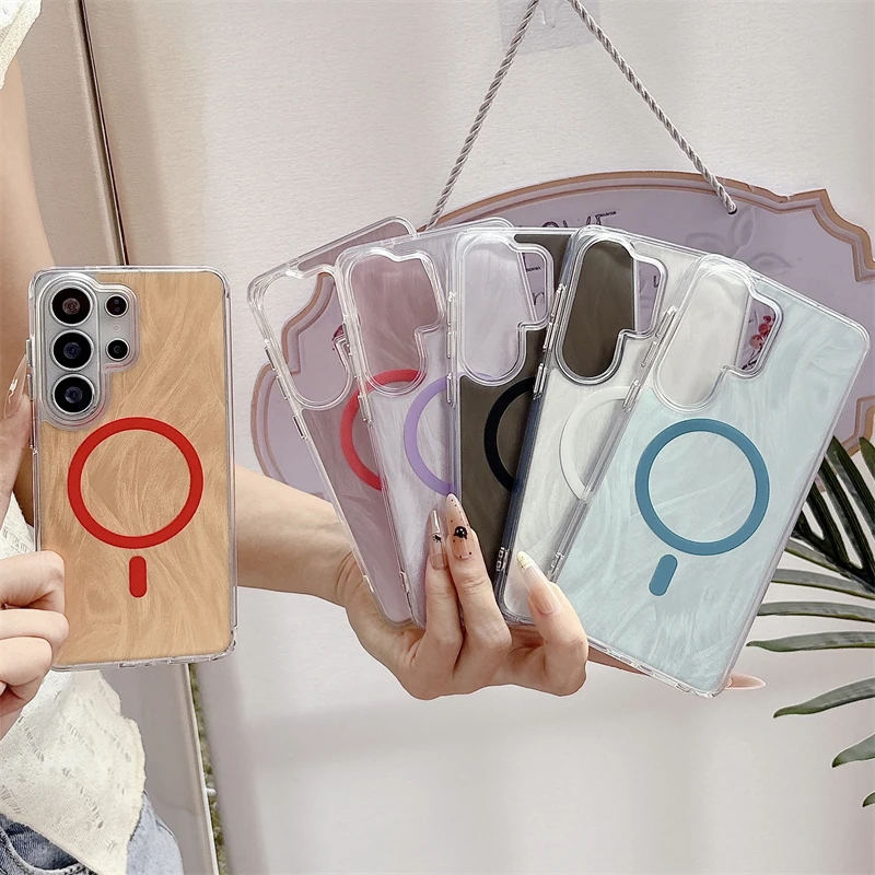 Fashion Feather Fox Tail Pattern Magnetic For Magsafe Case For Samsung Galaxy S26 Ultra S26 Plus S26 Crystal Bumper Armor Cover