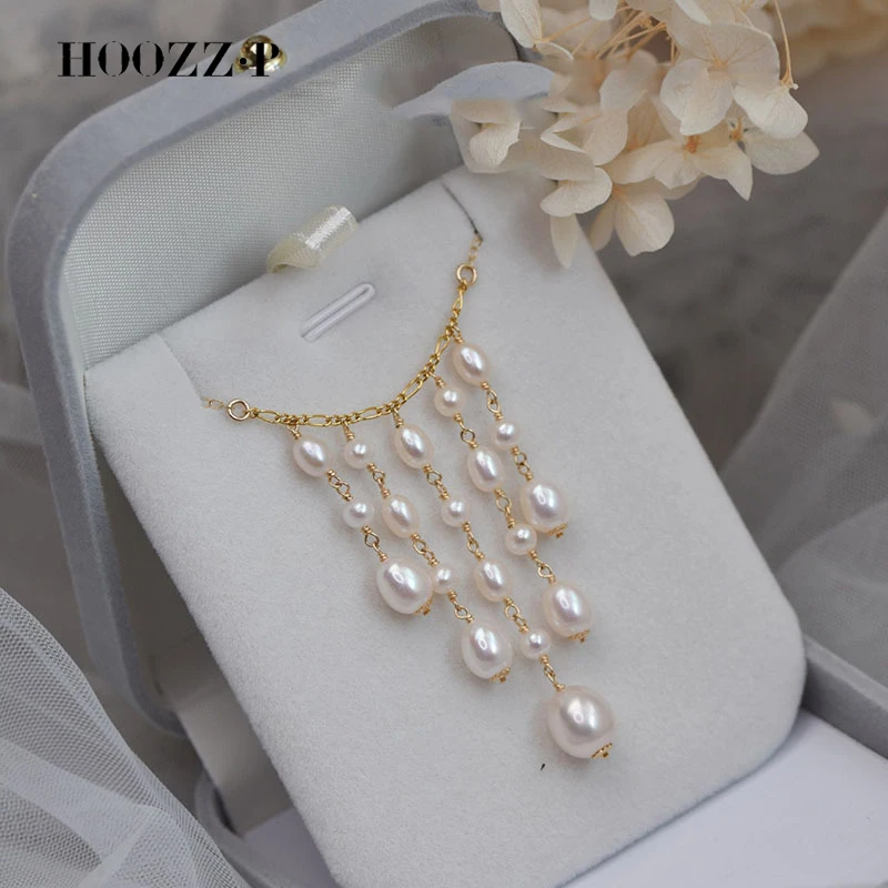 

HOOZZ.P AA 6-7mm Pearl Pendants Natural 100% Freshwater White Rice Beads New Fashion Necklaces For Women Wedding Party Jewelry