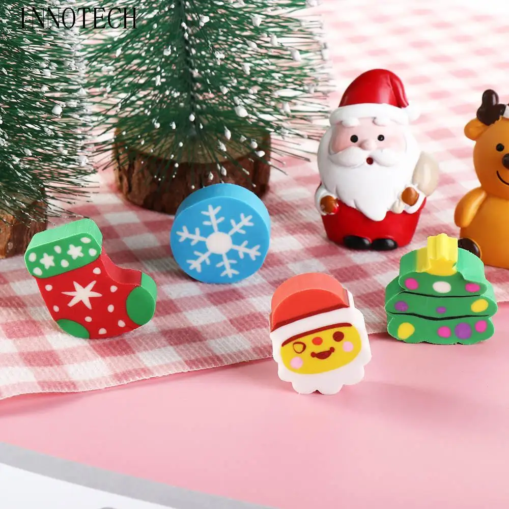 

Cartoon Christmas Erasers Kawaii Funny Stationery Prize Gift Santa Claus 3D Three-dimensional Shape Christmas Eraser Set