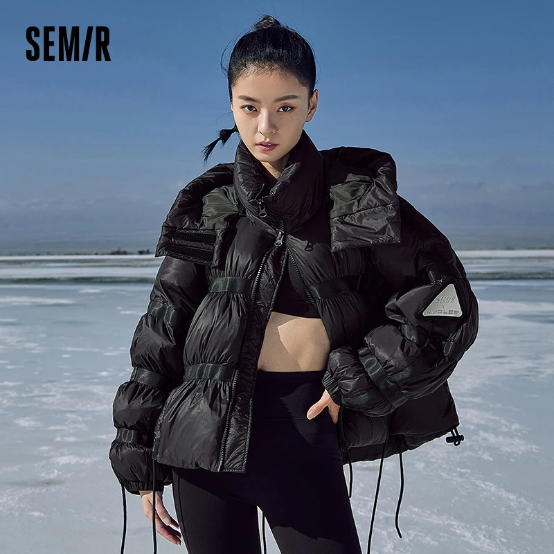 

Semir Down Jacket Women 2023 Winter New Hooded Loose Black Thick Bread Jacket