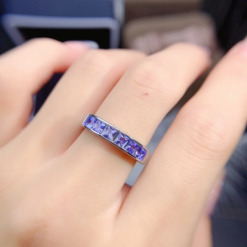 

Natural Tanzanite Ring Ladies Blue Gemstone Delicate Ring Genuine S925 Sterling Silver Jewelry with Certificate