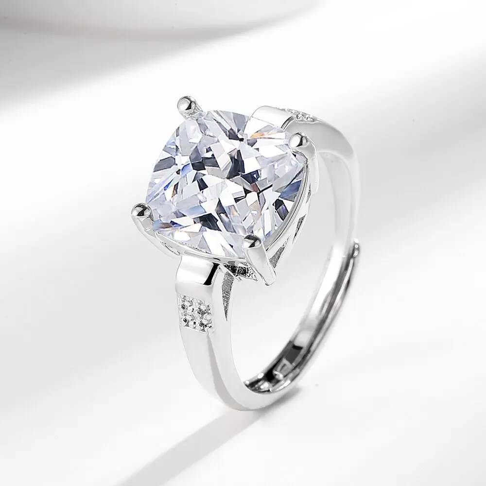 

Luxury 925 Sterling Silver Mini Sugar Cube Zircon Women's Wedding Ring Simple and Elegant Jewelry