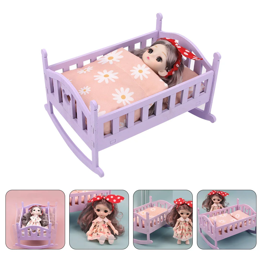 Wooden Baby Cradle Home Accessories Kids Mini House Toy Bed Miniatures Dolly Furniture Child