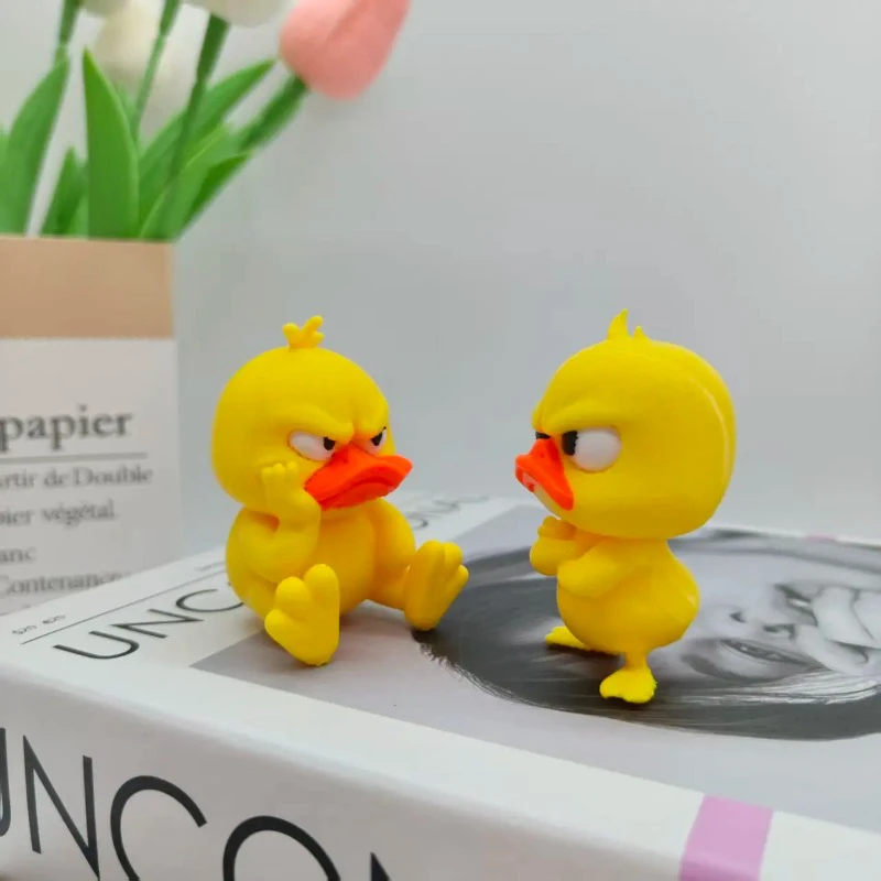 Cartoon 3d Printing Angry Little Yellow Duck Funny Desktop Ornaments Children's Toys Handicrafts Sitting Posture Angry Duck