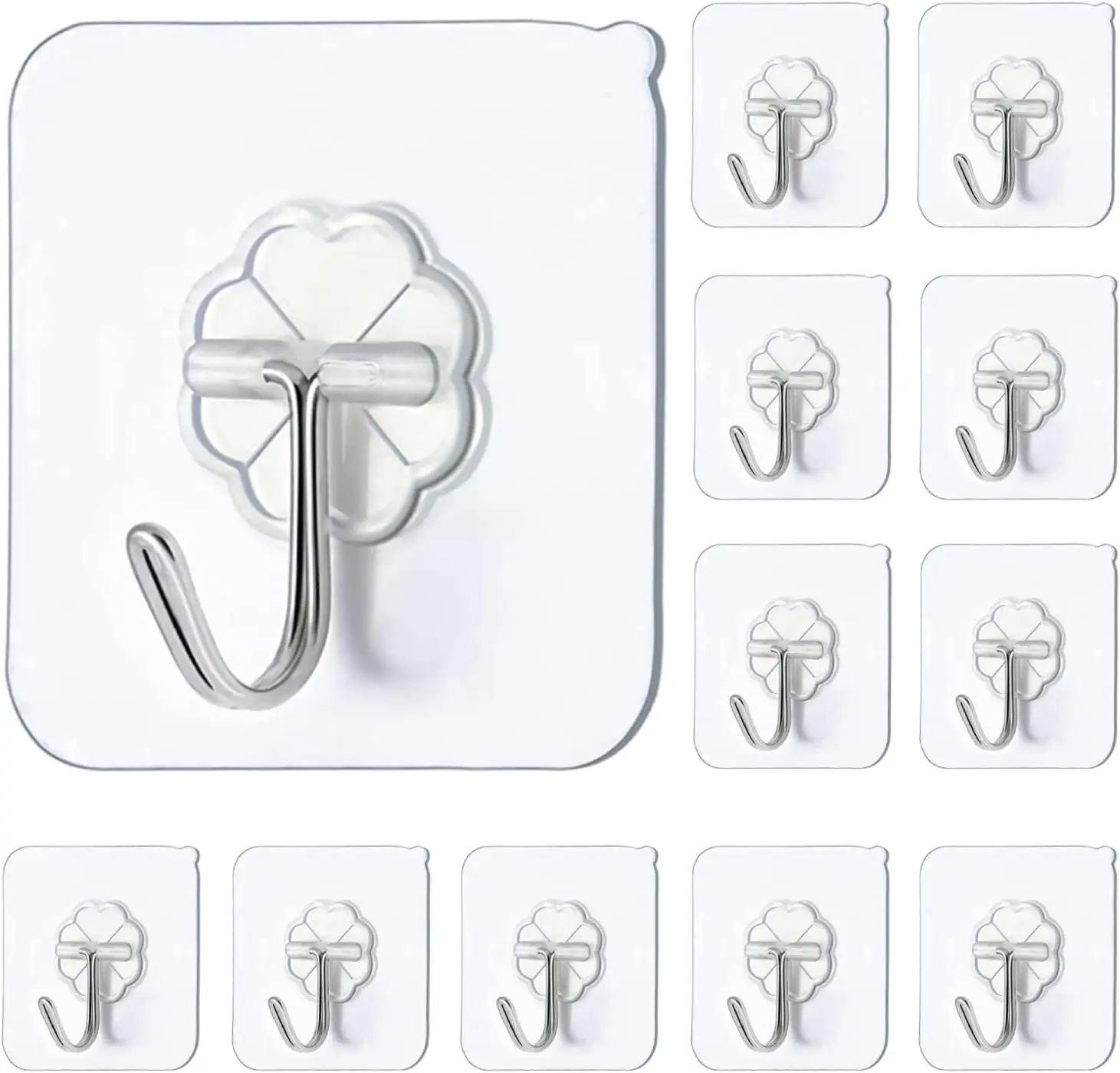 Wall Hooks for Hanging 33lb(Max) Heavy Duty Self Adhesive Hooks, Transparent Waterproof Sticky Hooks for Keys Bathroom Shower