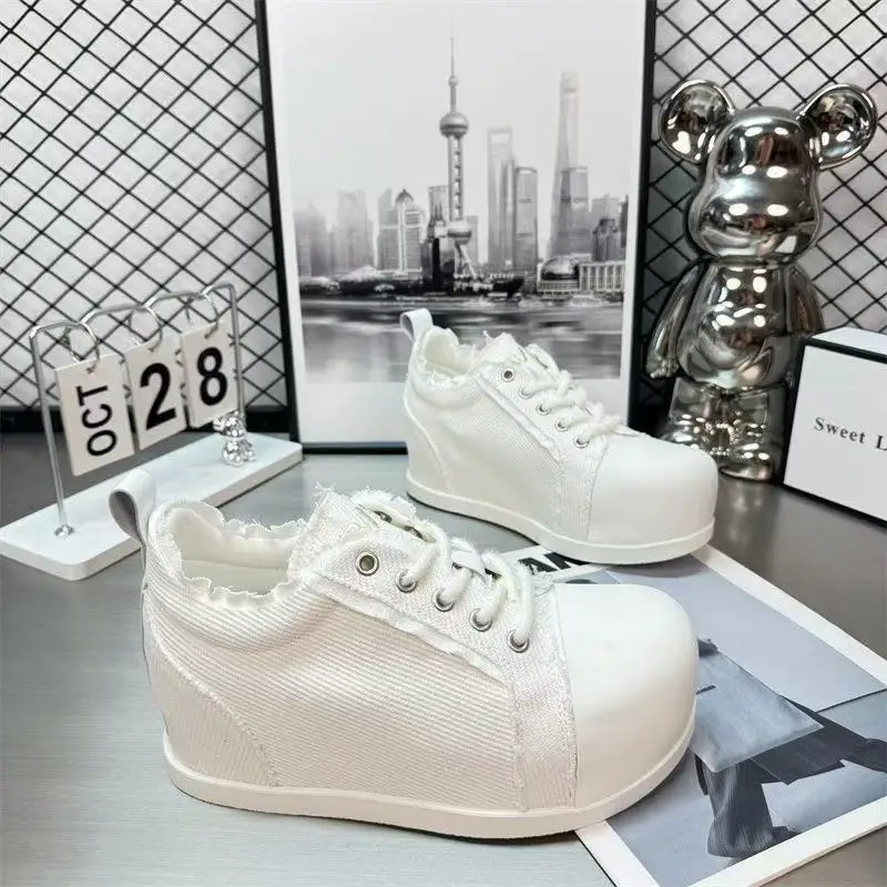 Summer Platform Canvas Shoes 2026 Korean Fashion Big Head Sports Leisure Board Sneakers Lightweight Breathable Chunky Shoes