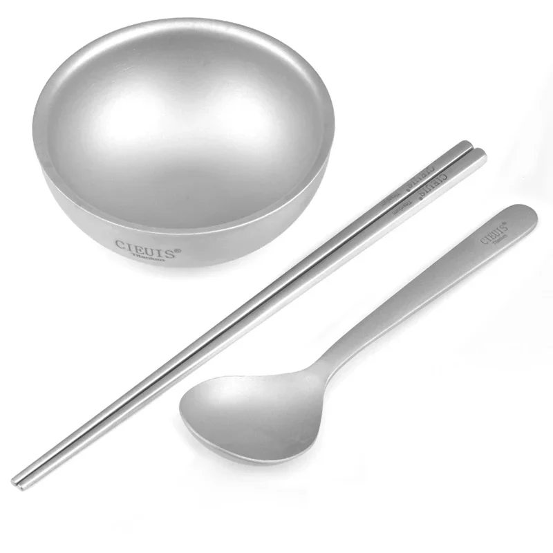 Outdoor Titanium Bowl 250ML Spoon Camping Tableware Scoop Knife Fork Chopsticks Portable Salad Ramen Rice Double Layer Bowls