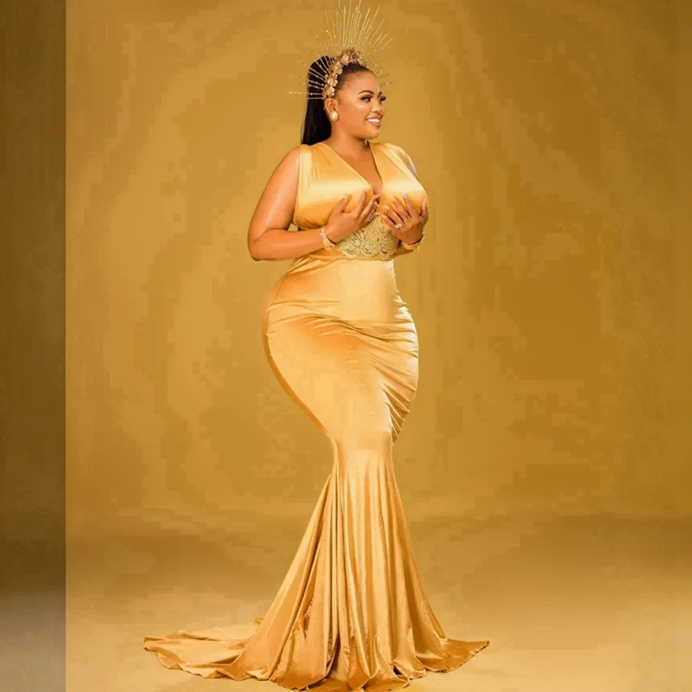 Vestido de fiesta de graduación con cuello en V y espalda descubierta elegante para mujer ocasión formal desfile vestido de fiesta de talla grande sirena sexy vestido de noche envolvente a la cadera