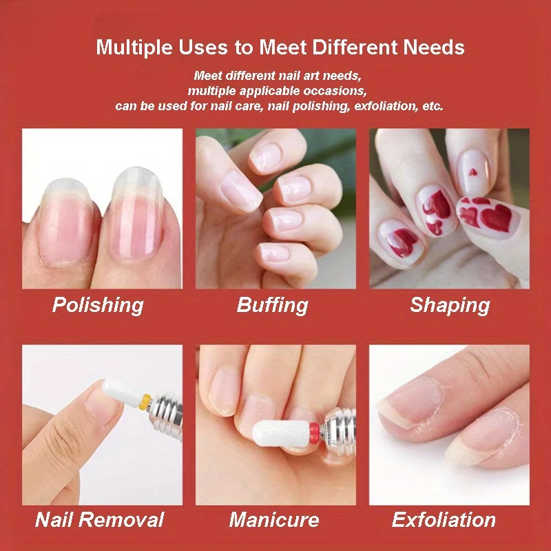 Conjunto de brocas de cerâmica para unhas, 6 peças, fresa para manicure elétrica, chama, arquivos de milho, máquina de pedicure, acessórios de polimento