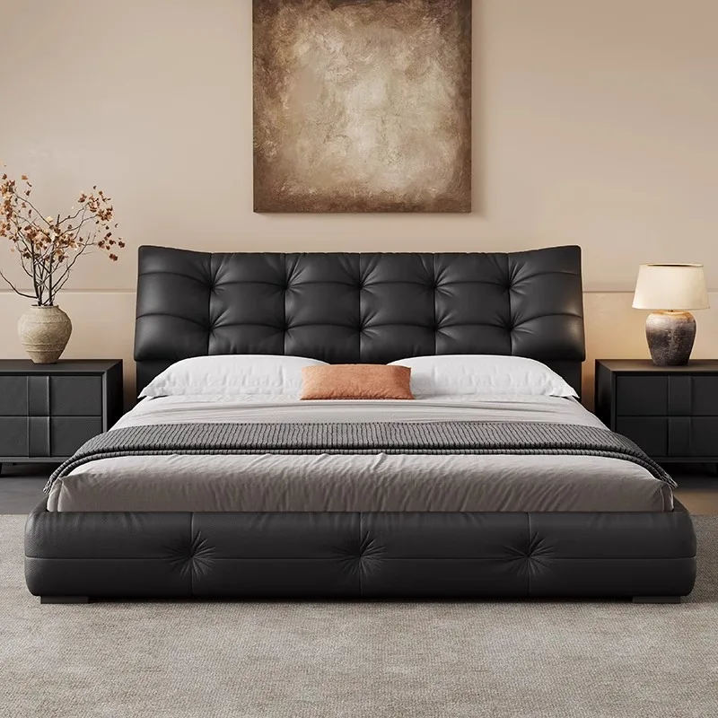

Italian minimalist leather master bedroom high-end atmosphere new wedding bed bedroom double bed soft bag bed