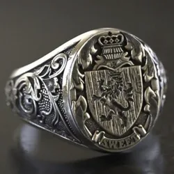 New Simple Vintage Niche Trend Crown Lion Shield Badge Ring Men Women Street Party Rings Fashion Banquet Jewelry GiftAccessories