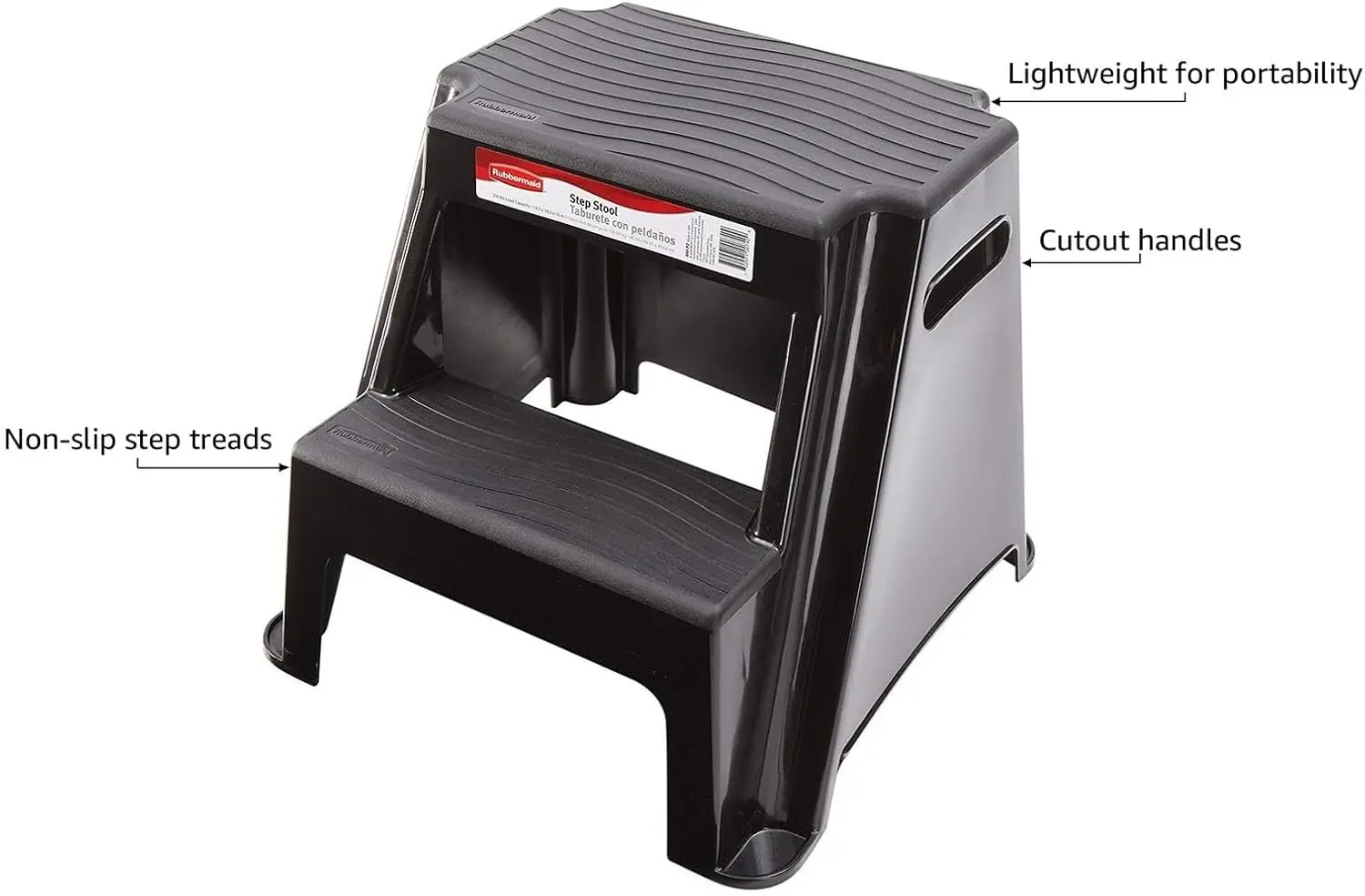 2 Molded Plastic Step Stool, Lightweight Resistant Treads and Non-Slip Feet, 1 Piece, Black