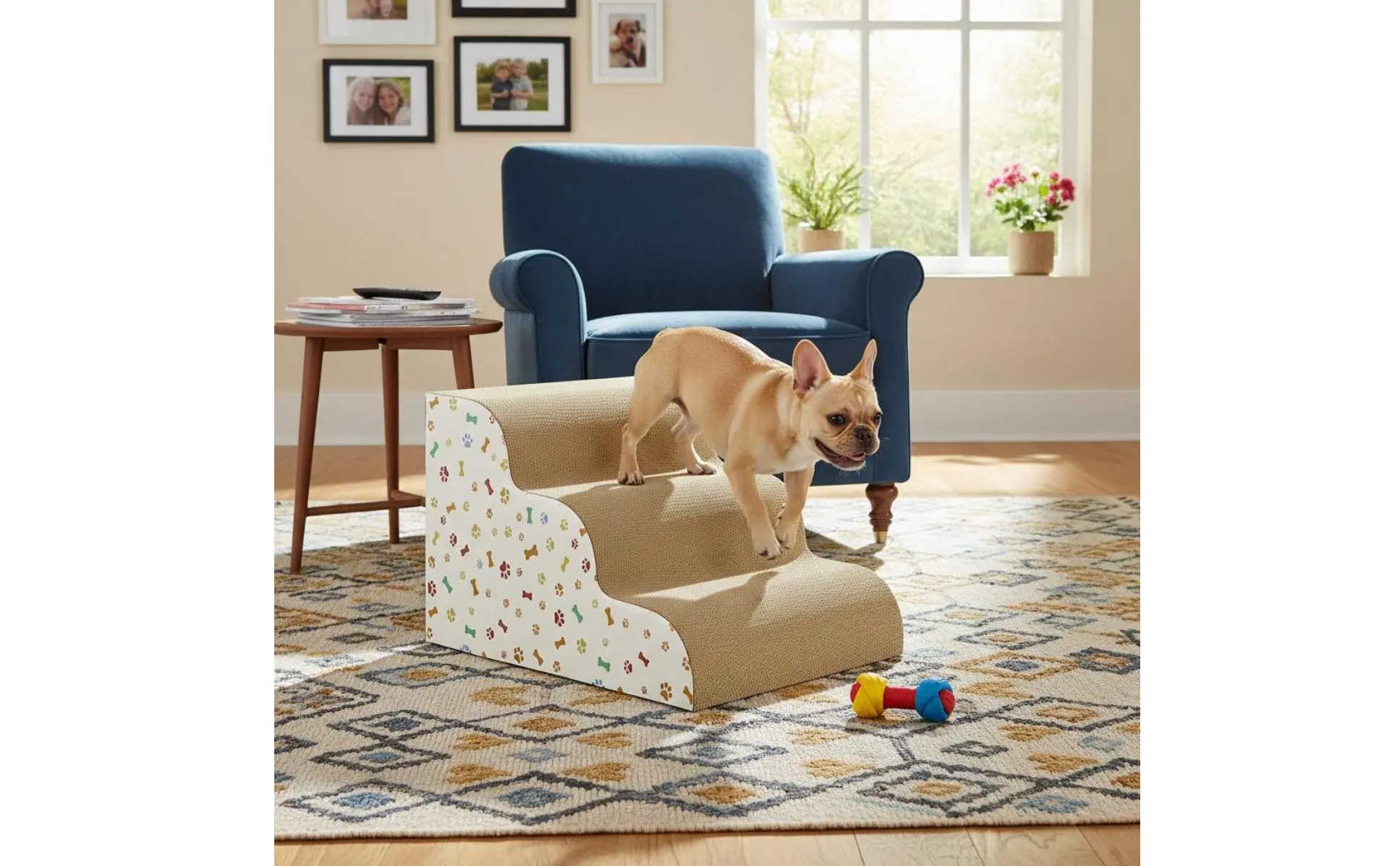 Transformable Pet Stairs Ramp Cleanable Cover Foldable Pet Ramp Three-Tier Dog Stairs Non-Slip Surface for Older Animals