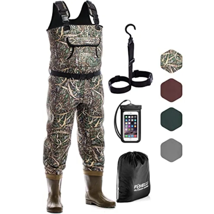 

Водонепроницаемые неопреновые вейдерсы 4 мм для мужчин и женщин, для охоты и рыбалки, с сапогами, черные/синие, утепленные и прочные