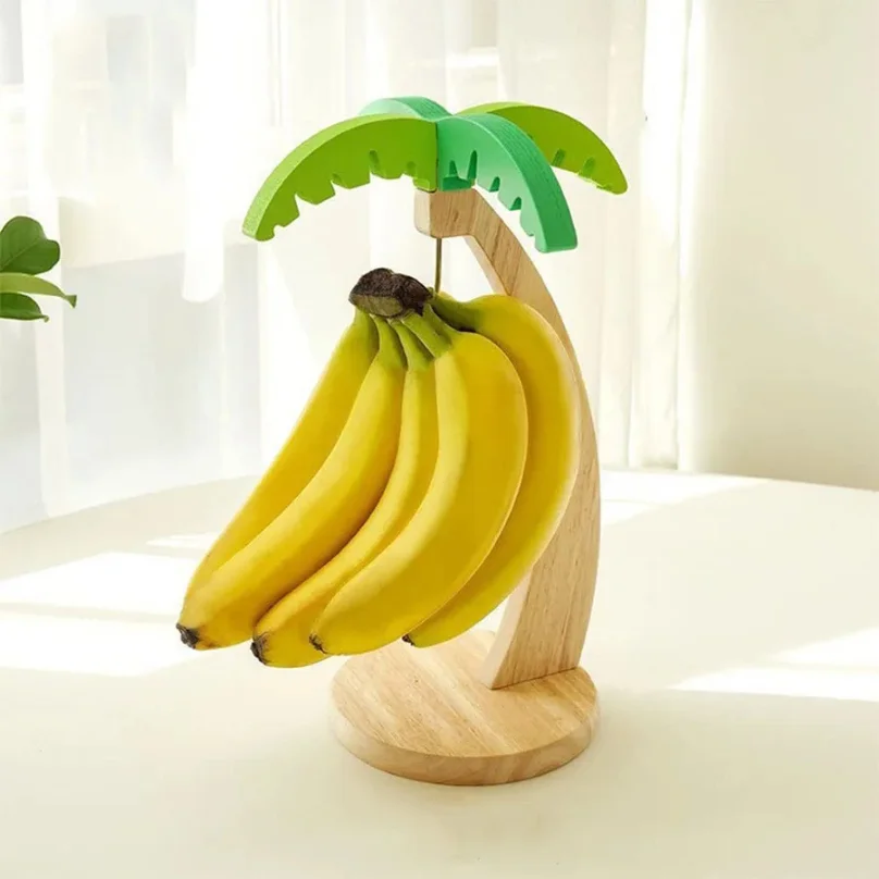

Wooden Banana Rack Hanging Kitchen Rack Simulated Leaf Decorative Fruit Vertical Storage Rack with Hook Kitchen Decoration