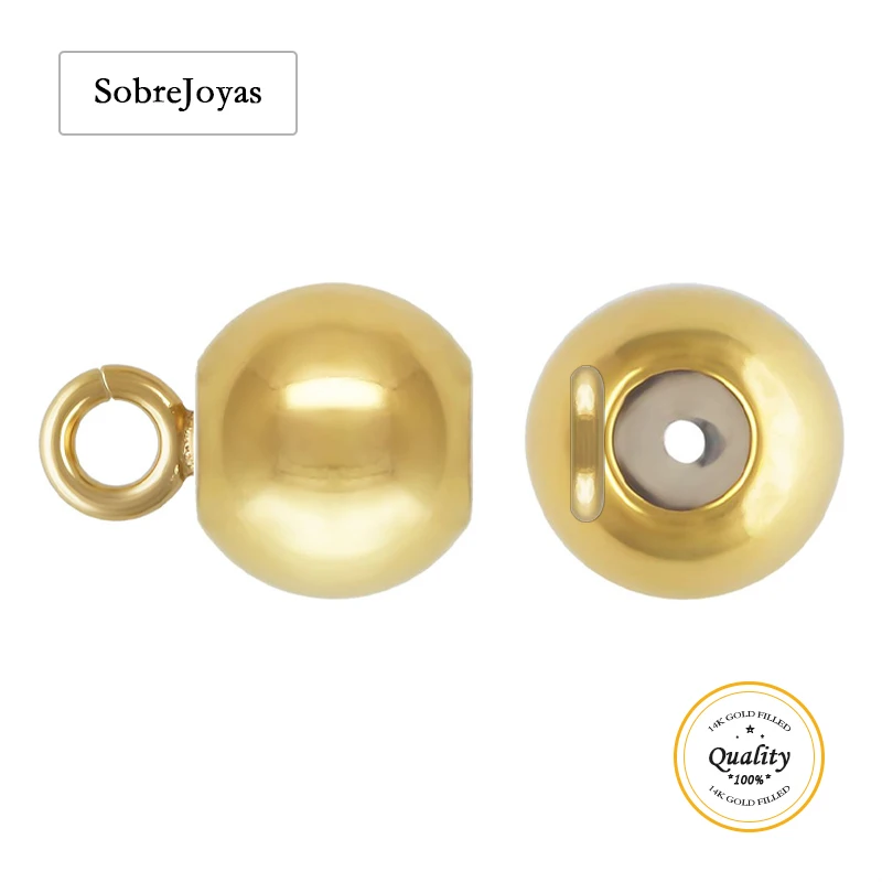 Bola deslizante llena de oro de 14 quilates, silicona de 3 - 4mm con anillo, cuentas de oro para fabricación de joyas, accesorios DIY hechos a mano, hallazgos de joyería de oro