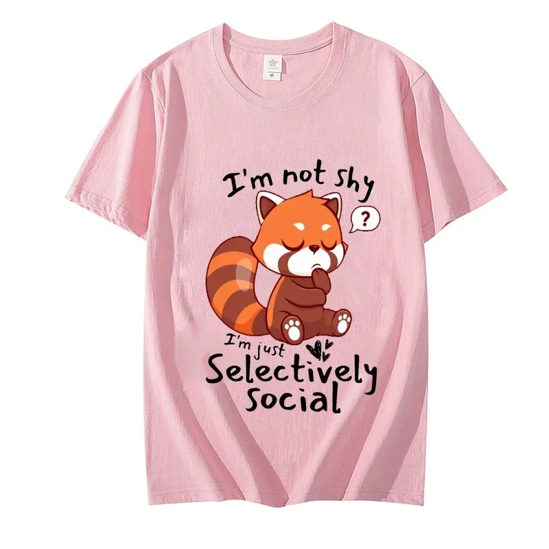 Shy Red Panda, I\'m Not Anti-Social I\'m Selectively Social Essential T-Shirt for Women Clothes 2000s Aesthetic Clothes Y2k Tops