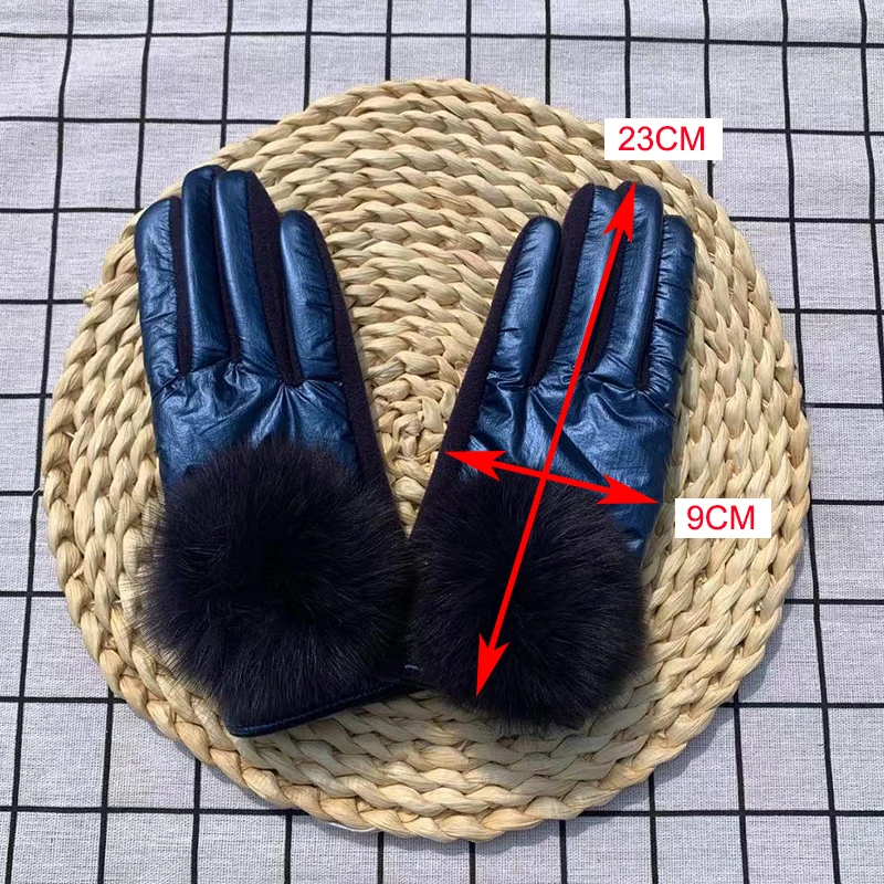 Lady Mittens Fashion Pom Pom Glossy Windproof Gloves Winter Women Cycling Driving Warm Gloves Student Girl Christmas Gift