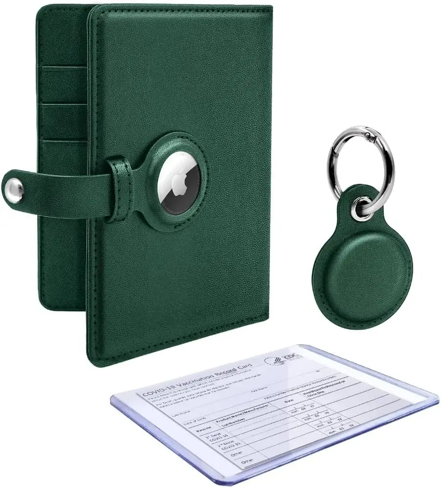 

Travel Wallet with AirTag Holder, Passport Case, Keychain Tag & Vaccine Card Protector for Men and Women in Green