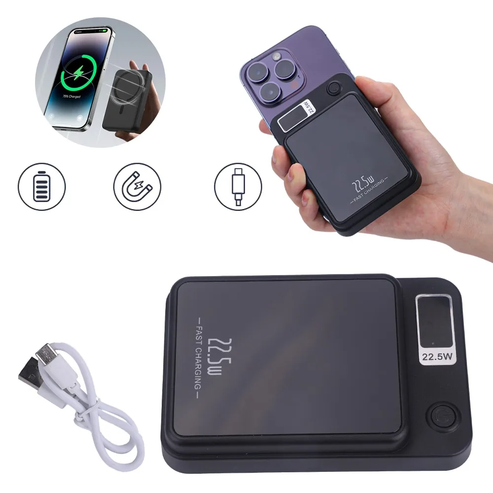 Batterie externe magnétique sans fil 10000mAh avec charge rapide et écran LED – Pour iPhone Plus/Mini/Pro/Pro Max, idéale pour une recharge sans câble, pour les trajets quotidiens et les voyages