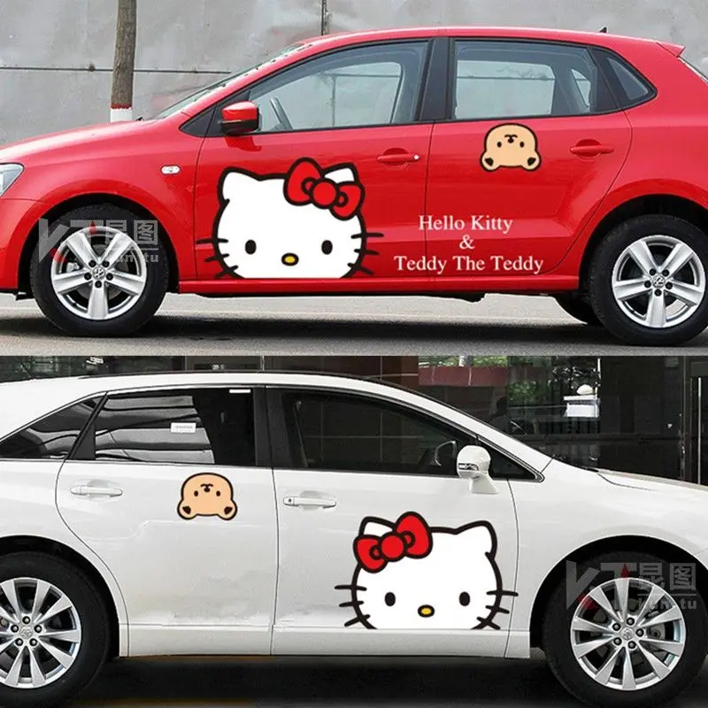 

Car side decal creative hello Kitty waterproof sticker body cover scratch decoration sticker Exterior Accessories