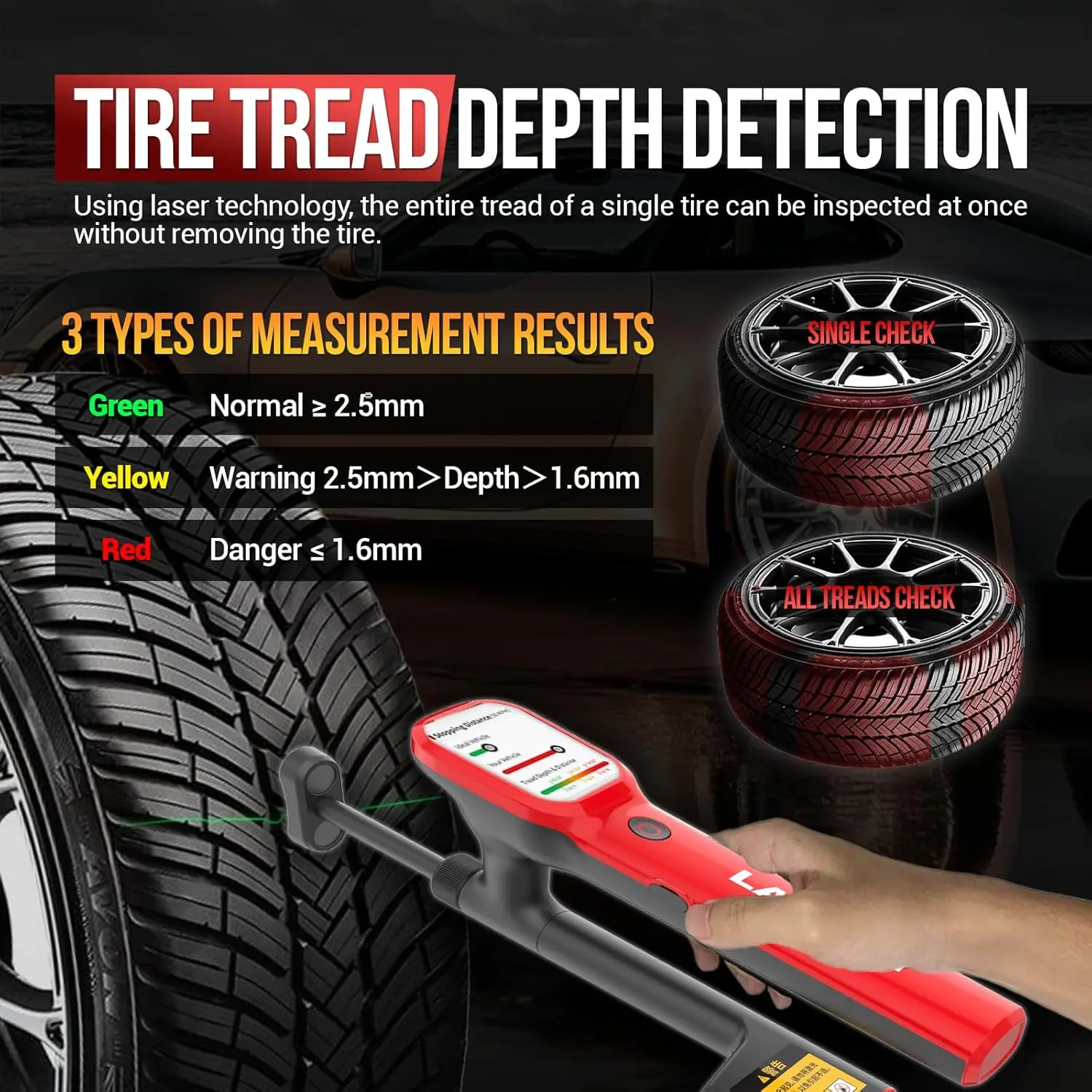 إطلاق X431HTD180 Tread Master مقياس عمق الإطارات بالليزر المحمول 0.1 مم دقة عالية بيانات في الوقت الحقيقي يدعم اتصال Wi-Fi