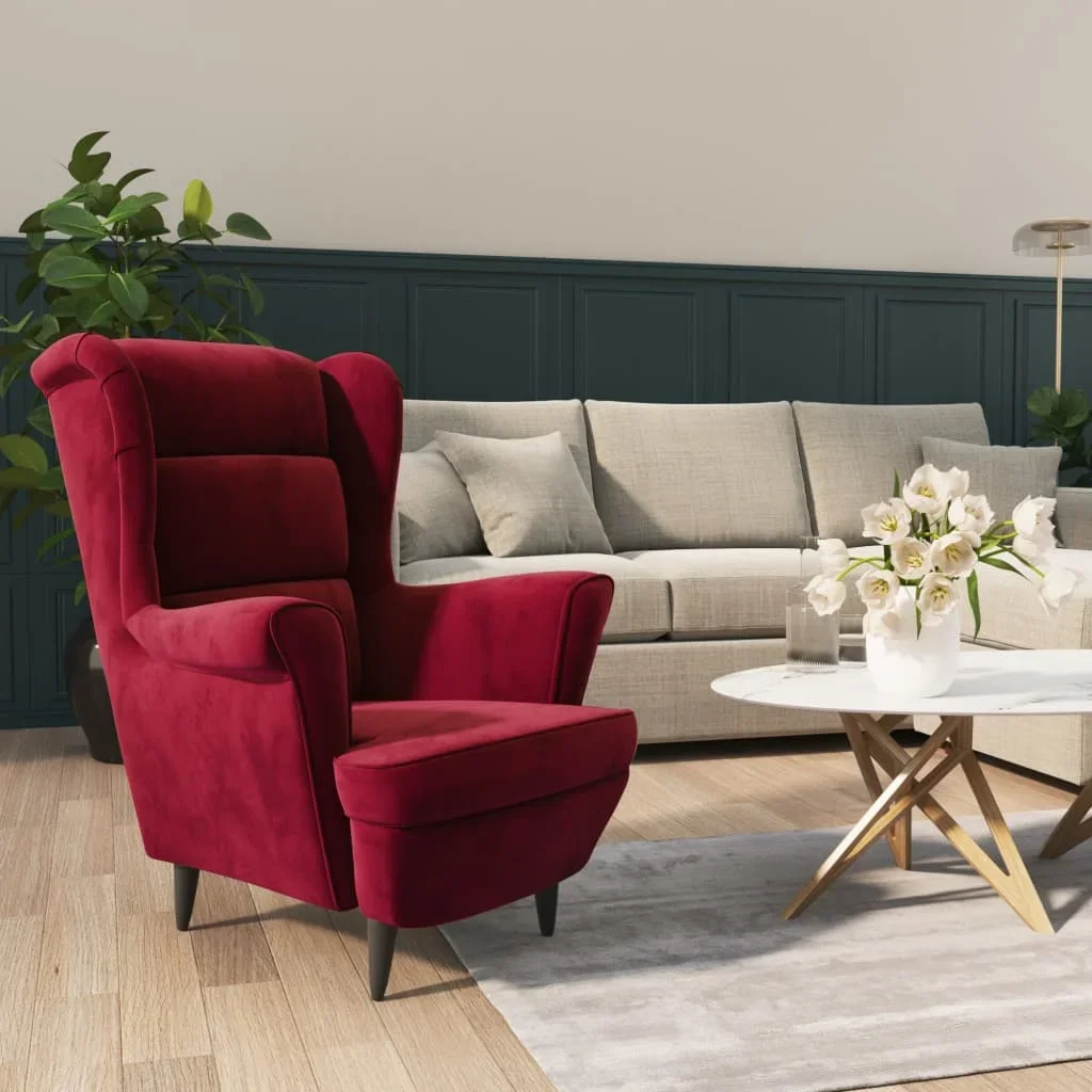 Burgundy red chair velvet modern design furniture Nordic living room home relax leisure luxury armchair