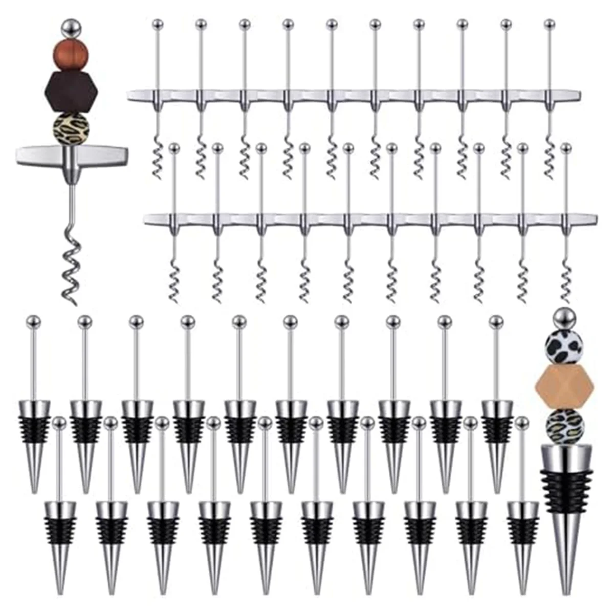 

40 Pcs Beadable Wine Stoppers with Travel Corkscrew Set Decorative Beaded Wine Bottle Stopper for Kitchen Bar Restaurant