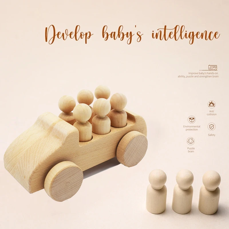 Baby Wooden Toys Beech Wood Car Blocks Solid Wood Peg Dolls Educational Montessori Toys Children Teething Newborn Birthday Gift