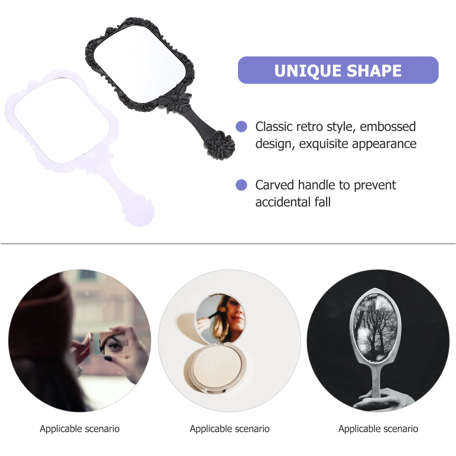 2Pcs Makeup Mirrors Butterflies Pattern Handle Lightweight Portable Beauty Tool for Home Salon Travel