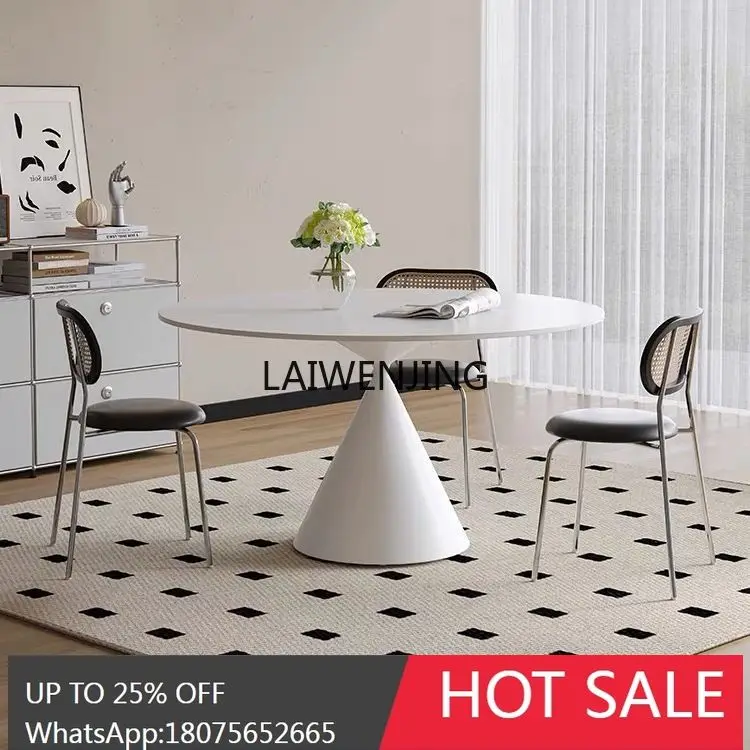 SGF rock slab dining table living room simple ivory white wind home round combination