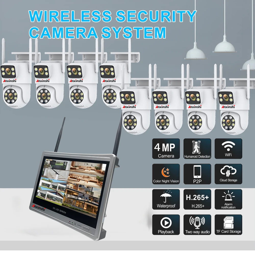8MP 12.5INCH NVR con cámara PTZ de 2 lentes Wifi 8CH NVR sistema Kit de cámara de seguridad sistema de cámara CCTV