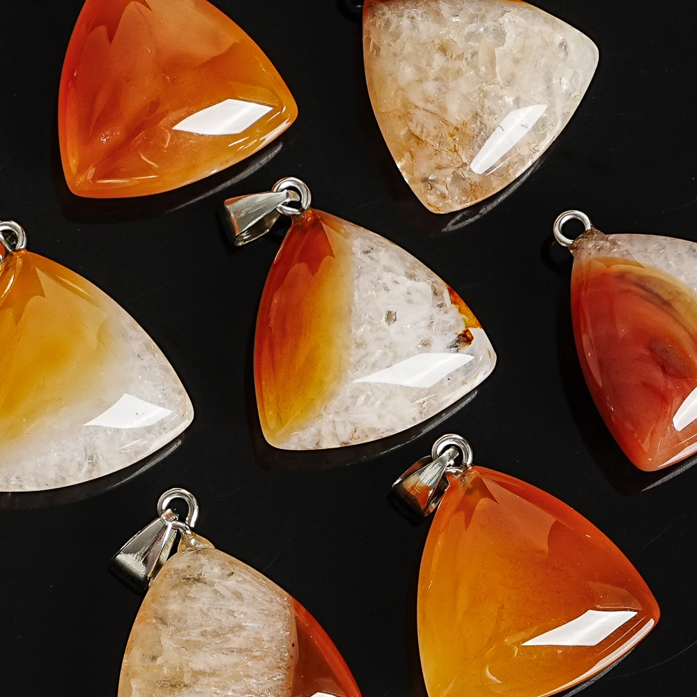 RED AGATE TRIANGLE PENDANT 23X23X11MM SMOOTH POLISHED ORANGE RED GEMSTONE CHARM WITH METAL LOOP FOR DIY NECKLACE JEWELRY MAKING